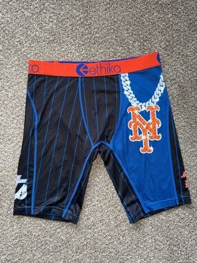 ethika Black & Blue New York Mets Pinstripe Boxer Briefs with Orange Waistband